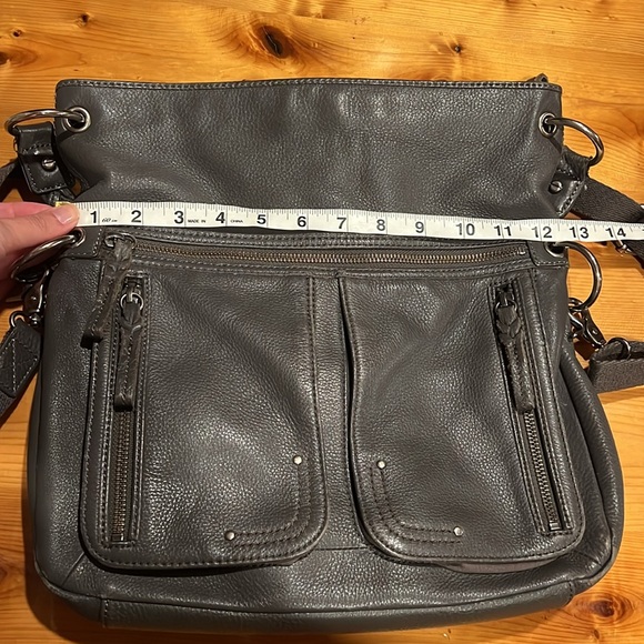 The Sak Dark Gray Leather Messenger Bag Shoulder Purse - Picture 7 of 11
